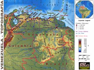 Carte topographique: Venezuela